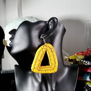 Yellow Woven Triangle Earrings